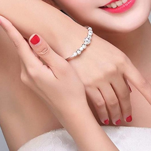 925 Sterling Silver Bangle Bracelet Anxiety Beaded Bracelet Fidgit Plated Bangle - Picture 5 of 7